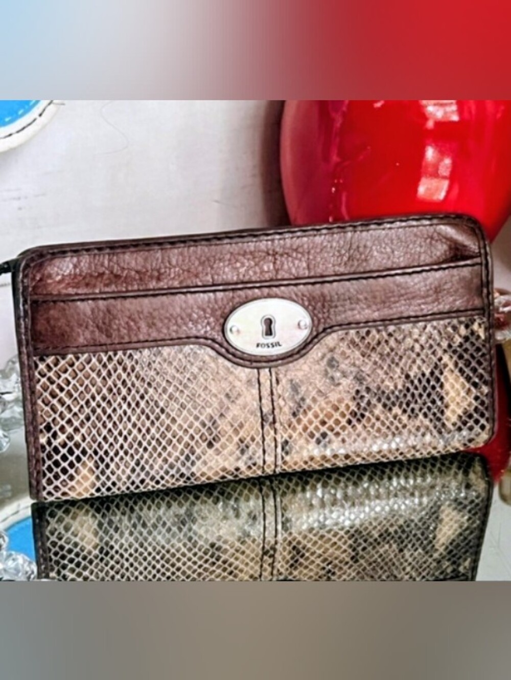 Fossil Brown Snakeskin-Patterned Leather Crossbody